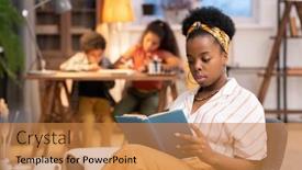  Presentation with african children - Amazing presentation design having young-african-woman-in-casualwear backdrop and a gold colored foreground