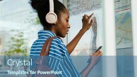  Presentation with route - Presentation theme enhanced with young-african-woman-in-headphones background and a ocean colored foreground
