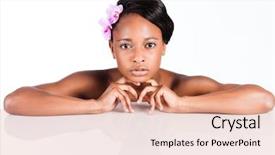  Presentation with skin care - Audience pleasing PPT theme consisting of young african woman in studio doing body care for young and beautiful skin and relaxation backdrop and a coral colored foreground