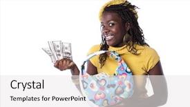  Presentation with money - Slides featuring young african woman showing money background and a white colored foreground