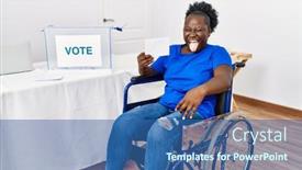  Presentation with voting - Slides enhanced with young-african-woman-sitting background and a ocean colored foreground