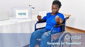  Presentation with voting - Theme enhanced with young-african-woman-sitting background and a ocean colored foreground