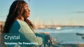  Presentation with marina - Presentation consisting of young-african-woman-smiling-happy background and a ocean colored foreground