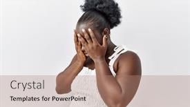  Presentation with crying - Slide deck consisting of young-african-woman-standing-over background and a coral colored foreground