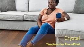  Presentation with smartphone - PPT theme consisting of young-african-woman-using-smartphone background and a  colored foreground