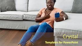  Presentation with smartphone - PPT theme with young-african-woman-using-smartphone background and a  colored foreground