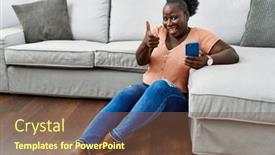  Presentation with smartphone - Slide set with young-african-woman-using-smartphone background and a  colored foreground