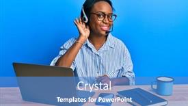  Presentation with listening woman - PPT theme with young-african-woman-wearing-call background and a teal colored foreground