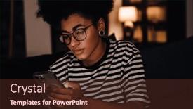  Presentation with mobile home - Slide set enhanced with young-african-woman-wearing-glasses background and a tawny brown colored foreground