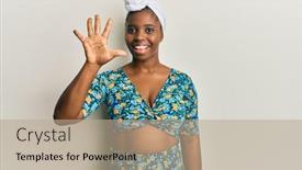  Presentation with turban - Slide deck featuring young-african-woman-wearing-hair background and a coral colored foreground