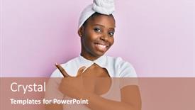  Presentation with turban - Colorful presentation design enhanced with young-african-woman-wearing-hair backdrop and a coral colored foreground