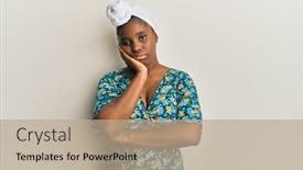  Presentation with turban - Cool new PPT theme with young-african-woman-wearing-hair backdrop and a coral colored foreground