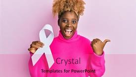  Presentation with cancer - Beautiful PPT theme featuring young-african-woman-with-afro backdrop and a coral colored foreground