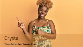  Presentation with hair dress - Cool new PPT theme with young-african-woman-with-afro backdrop and a gold colored foreground