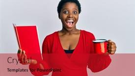  Presentation with coffee book - Presentation design consisting of young-african-woman-with-short background and a crimson colored foreground