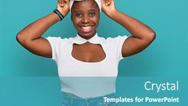  Presentation with turban - Presentation design featuring young-african-woman-with-turban background and a teal colored foreground