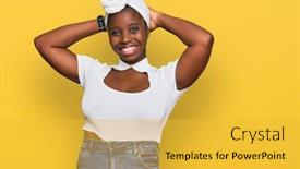  Presentation with turban - Audience pleasing PPT theme consisting of young-african-woman-with-turban backdrop and a yellow colored foreground