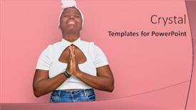  Presentation with turban - Colorful presentation theme enhanced with young-african-woman-with-turban backdrop and a coral colored foreground