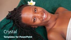  Presentation with african beauty - PPT theme consisting of young african woman in a beauty salon spa getting a treatment background and a forest green colored foreground