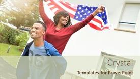  Presentation with american flag - Theme having young-afro-american-couple-holding background and a soft green colored foreground