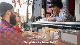  Presentation with fast food - Amazing slide deck having young-afro-american-female-employee backdrop and a coral colored foreground