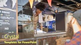  Presentation with food order - Colorful theme enhanced with young-afro-american-female-employee backdrop and a violet colored foreground