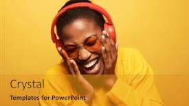  Presentation with yellow color - Slide deck enhanced with young-afro-american-female background and a gold colored foreground