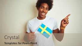  Presentation with swedish - Presentation theme with american man holding sweden swedish background and a coral colored foreground