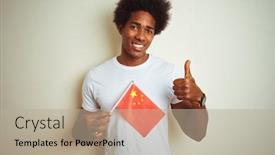  Presentation with china flag - Amazing PPT theme having young afro american man holding china chinese flag standing over isolated white background happy with big smile doing ok sign thumb up with fingers excellent sign backdrop and a mint green colored foreground