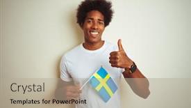  Presentation with swedish - Slide set enhanced with young-afro-american-man-holding background and a mint green colored foreground