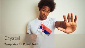  Presentation with american flag - Cool new PPT layouts with young-afro-american-man-holding backdrop and a mint green colored foreground
