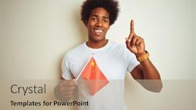  Presentation with china flag - Theme enhanced with young-afro-american-man-holding background and a coral colored foreground