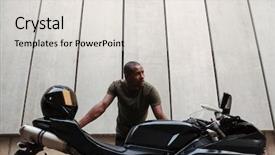  Presentation with afro - Amazing PPT theme having young afro american man leaning backdrop and a light gray colored foreground