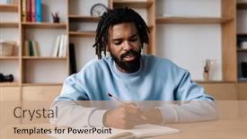  Presentation with afro - PPT layouts having young-afro-american-man-sitting background and a coral colored foreground