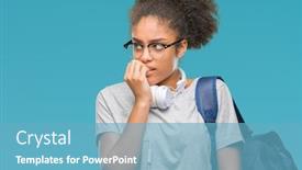  Presentation with afro - Colorful PPT theme enhanced with young-afro-american-student-woman backdrop and a teal colored foreground