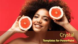  Presentation with grape - PPT theme enhanced with young-afro-american-woman-hold background and a tawny brown colored foreground