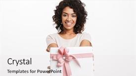  Presentation with american - Beautiful presentation theme featuring young afro american woman holding backdrop and a white colored foreground