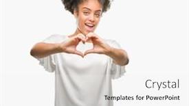  Presentation with american heart - Amazing theme having young afro american woman over isolated background smiling in love showing heart symbol and shape with hands romantic concept backdrop and a white colored foreground
