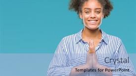  Presentation with praying hands - Amazing slide set having young-afro-american-woman-over backdrop and a light blue colored foreground