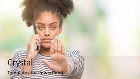  Presentation with afro - Beautiful PPT theme featuring young afro american woman talking backdrop and a  colored foreground