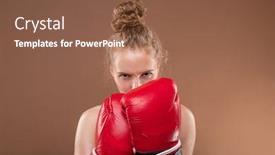  Presentation with boxing fight - Cool new slide set with young-aggressive-female-athlete backdrop and a tawny brown colored foreground