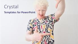  Presentation with colorful hands - Audience pleasing presentation theme consisting of young albino blond man wearing colorful t-shirt standing over isolated white background smiling making frame with hands and fingers with happy face creativity and photography concept backdrop and a sky blue colored foreground