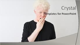  Presentation with sleepiness - Colorful PPT theme enhanced with young albino blond man wearing black t-shirt standing over isolated white background bored yawning tired covering mouth with hand restless and sleepiness backdrop and a light gray colored foreground