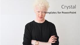  Presentation with negative - Beautiful PPT theme featuring young-albino-blond-man-wearing backdrop and a light gray colored foreground
