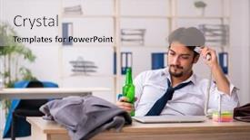  Presentation with alcohol - Presentation design enhanced with young-alcohol-addicted-employee-sitting background and a lemonade colored foreground