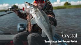  Presentation with lake fish - Audience pleasing PPT layouts consisting of amateur angler holds zander fish backdrop and a dark gray colored foreground
