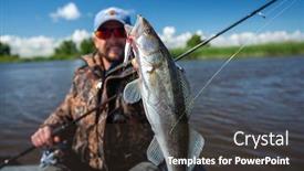  Presentation with lake fish - Presentation theme featuring young-amateur-angler-holds-zander background and a tawny brown colored foreground