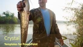  Presentation with boat river - Cool new PPT theme with angler holds the wels catfish backdrop and a tawny brown colored foreground