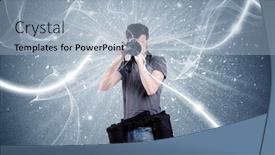  Presentation with blue professional - Amazing PPT layouts having young amateur photographer with professional photographic equipment taking picture in front of blue wall with dynamic white lines illustration concept backdrop and a light blue colored foreground