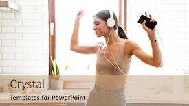  Presentation with mobile home - Colorful presentation design enhanced with young-amazing-emotional-woman-dancing backdrop and a coral colored foreground